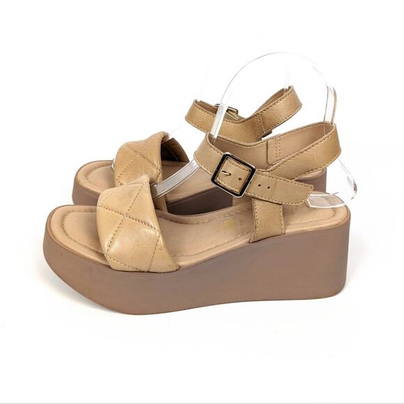 Seychelles Nude High Alert Leather Ankle Wedge Sandal Size 7.5 - Picture 5 of 9